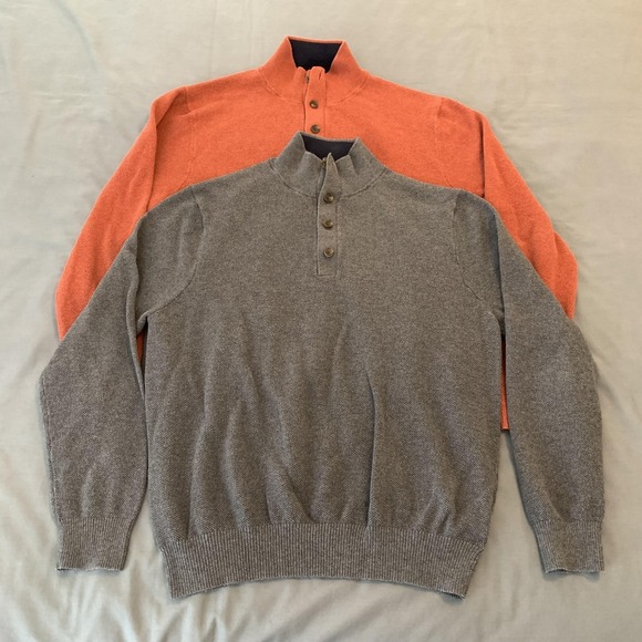 Brooks Brothers Other - Brooks Brothers Sweaters Lot Of 2 Mens Large Gray Orange Cotton Cashmere Henley